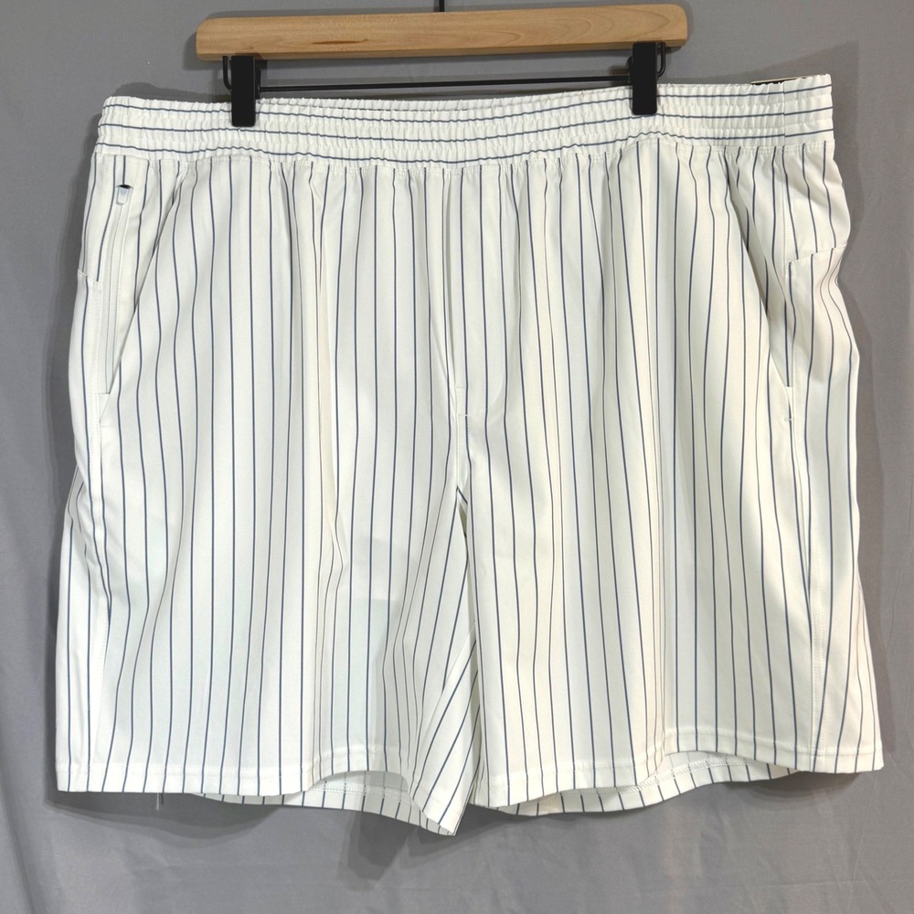 VRST Mens 7" All-In‎ Lined Shorts Pure White Pinstripe XXL Pockets UPF 50+ NEW